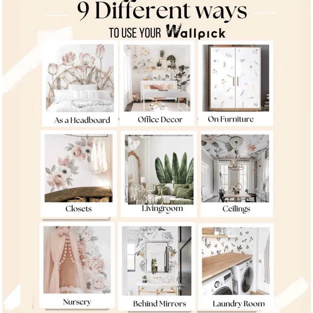 3 Rolls Wallpick Large Pink &‎ White Peonies Wall Decals